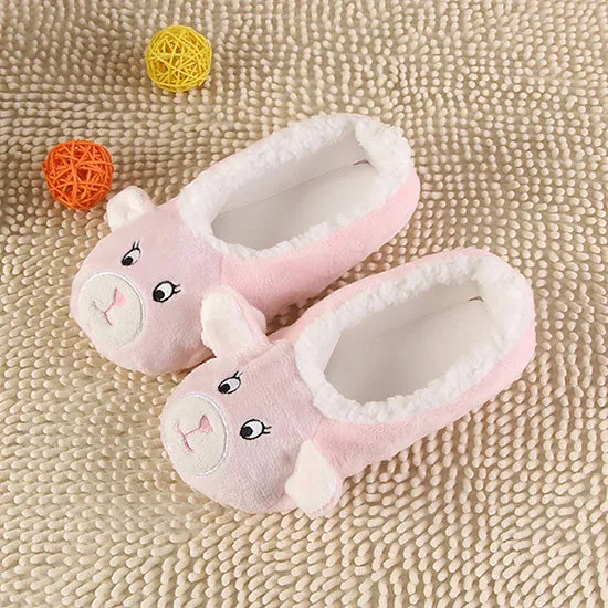 2017 New Warm Flats Soft Sole Women Indoor Floor Slippers/Shoes Animal Shape White Gray Cows Pink Flannel Home Slippers 6 Color