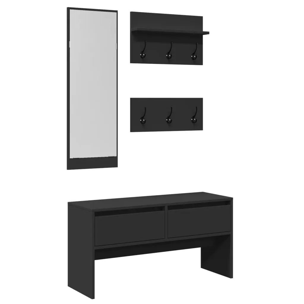 4 Piece Hallway Furniture Set Black Engineered Wood