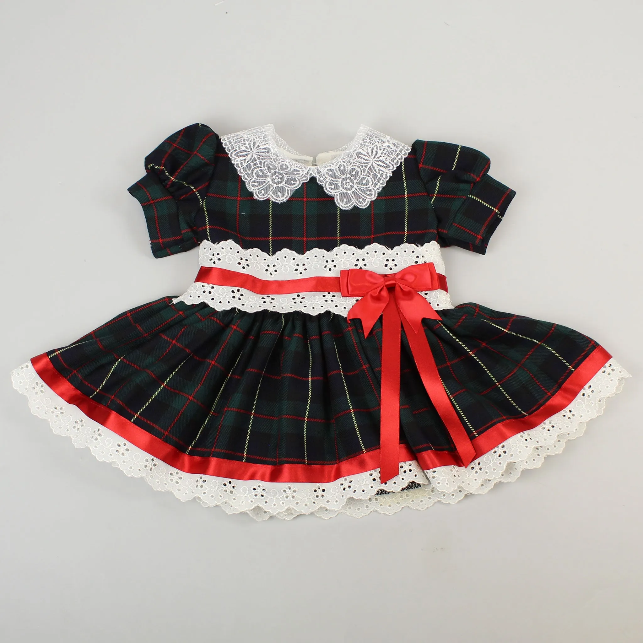 Baby Girls Green and Red Tartan Dress with Red Bow