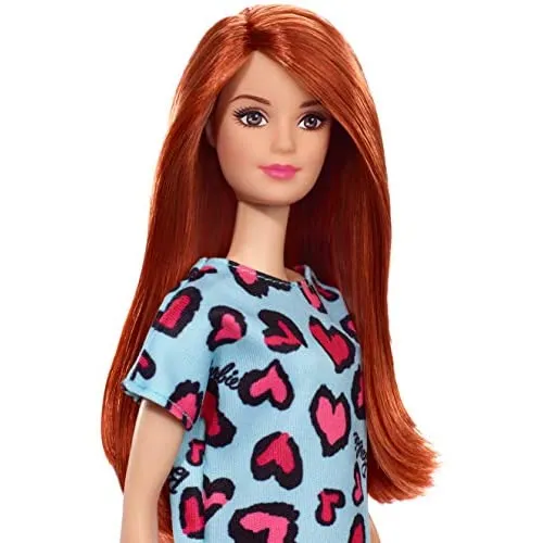 Barbie Doll, Red Hair, Heart-Print Dress and Sneakers