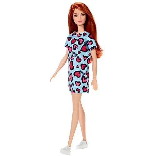 Barbie Doll, Red Hair, Heart-Print Dress and Sneakers