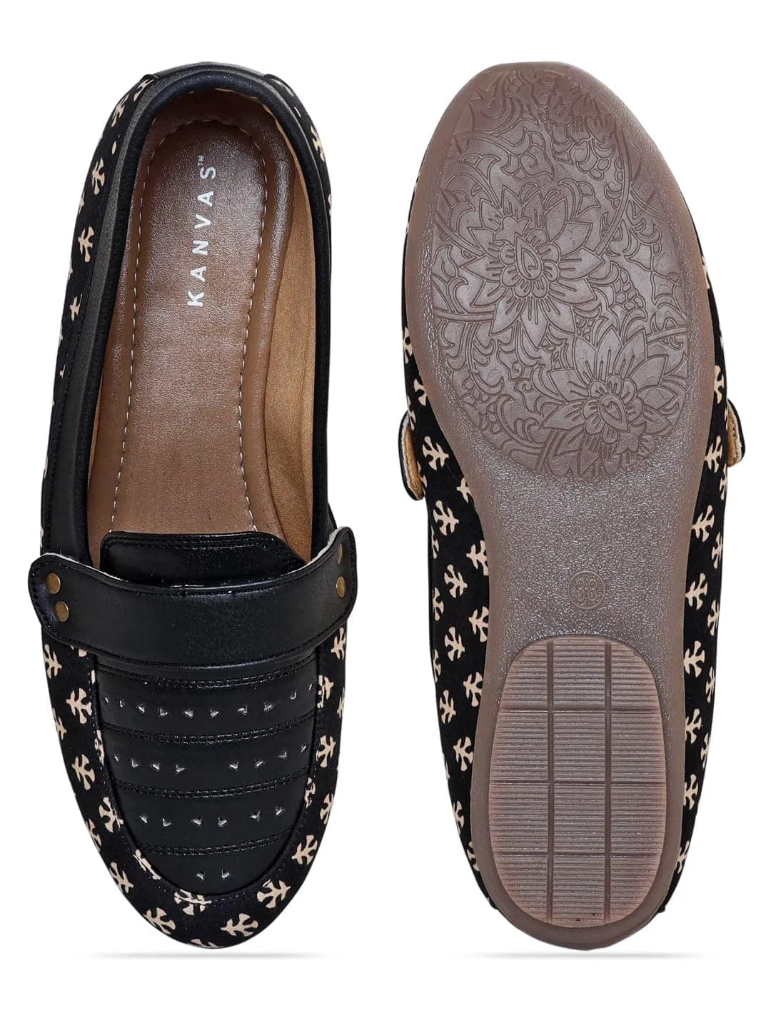 Black Block Print Moccasins