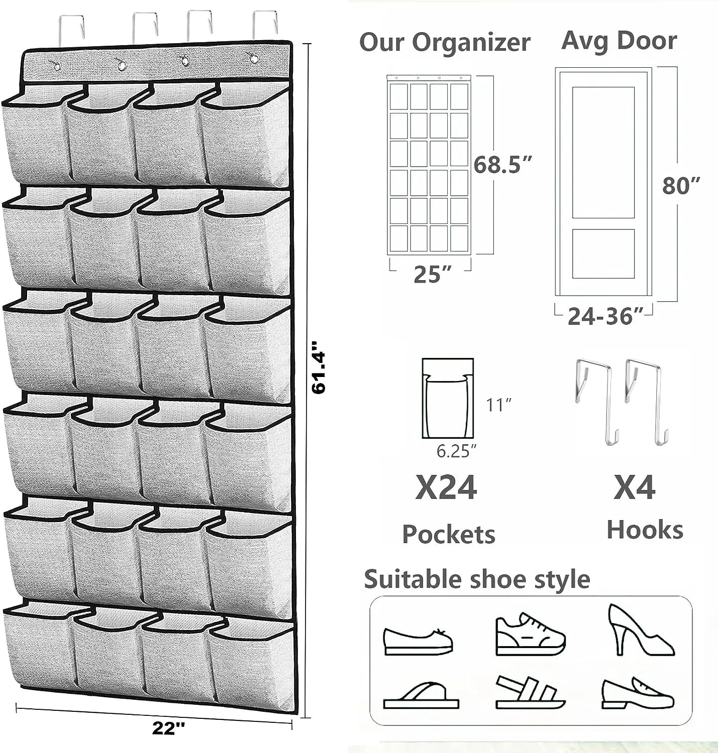 Blushbees® 2-Pack Over-the-Door Shoe Organizer