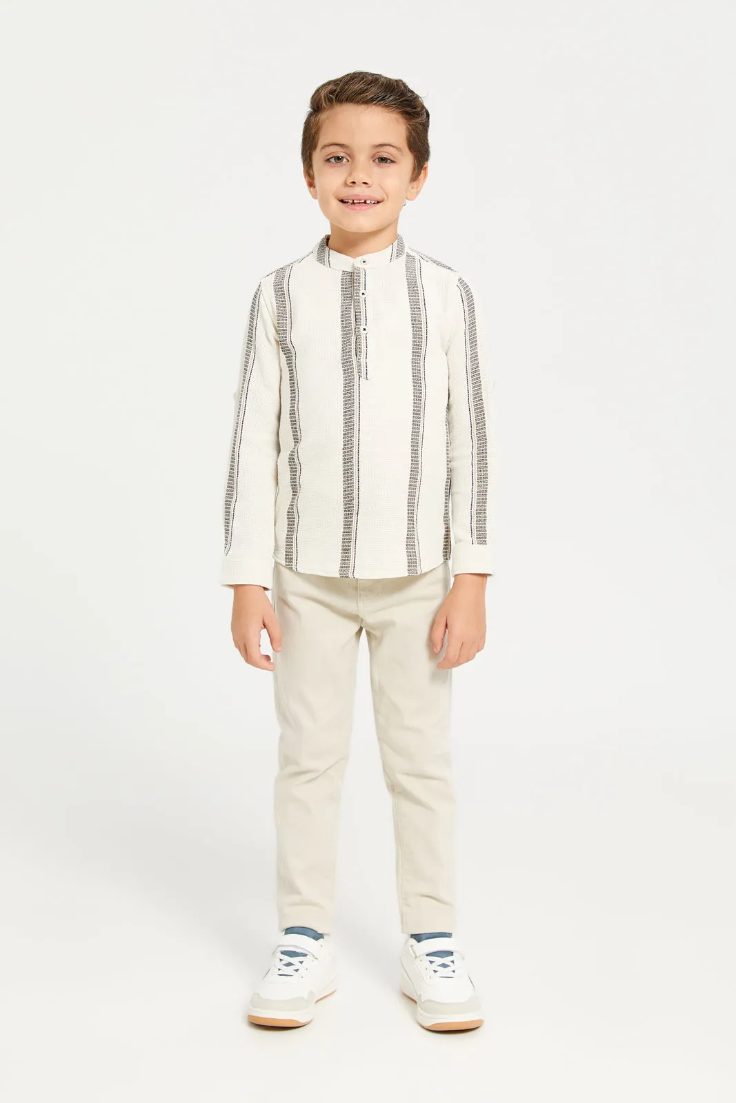 Boys Beige Striped Shirt