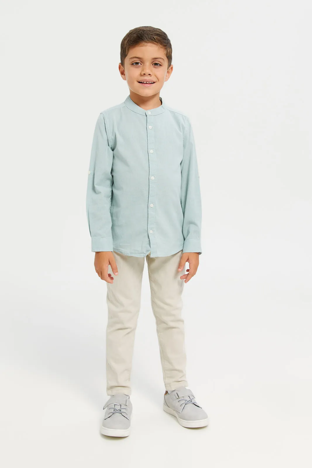 Boys Blue Long Sleeved Mandarin Shirt