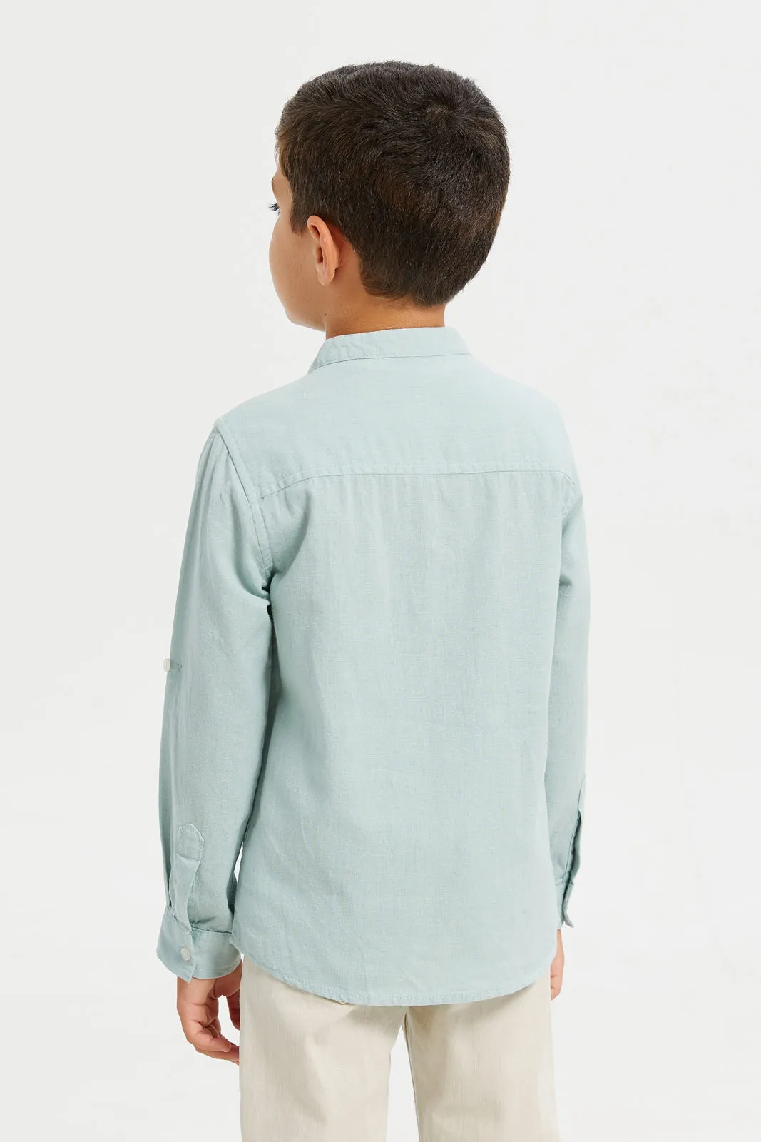 Boys Blue Long Sleeved Mandarin Shirt