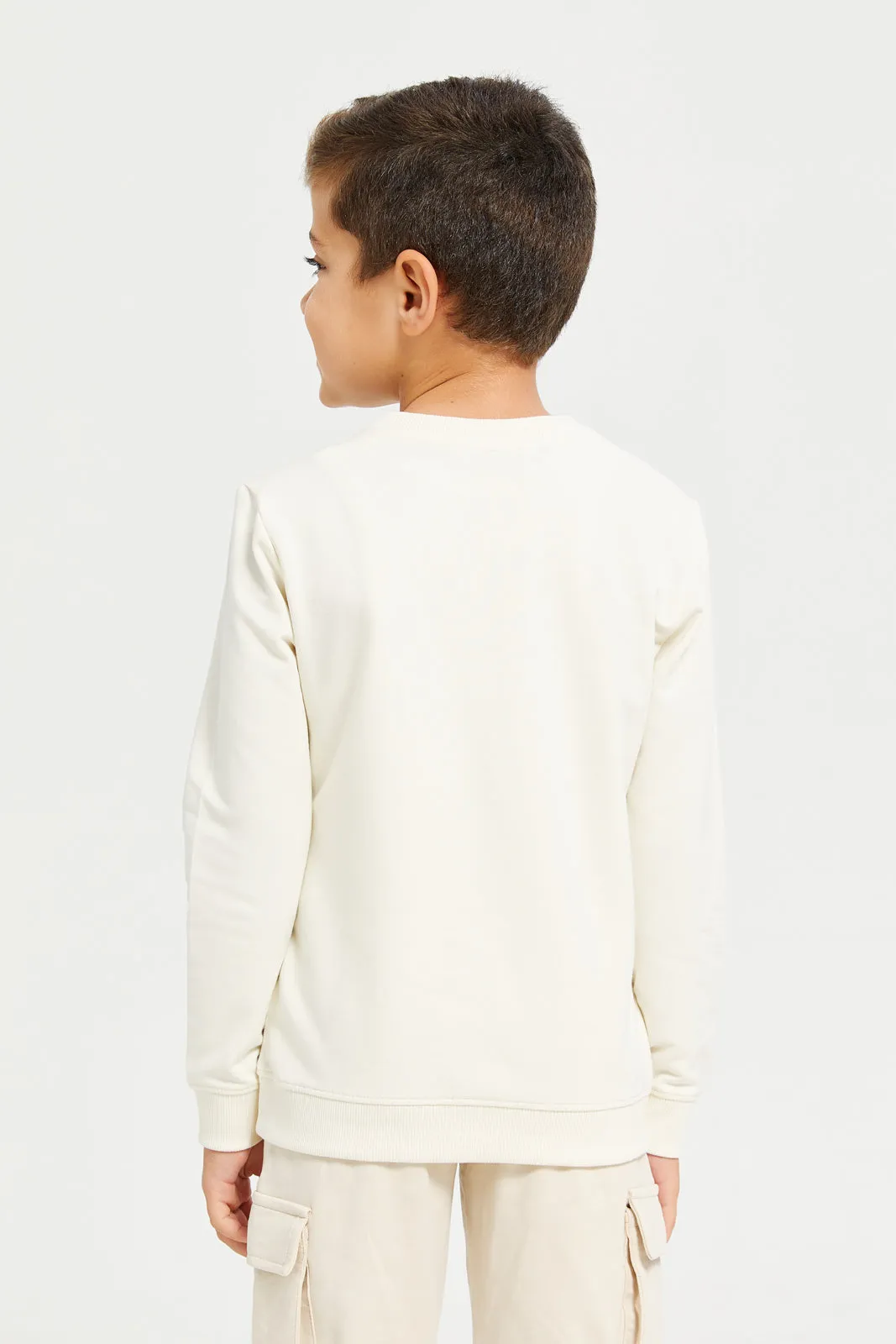 Boys Cream Round Neck Printed Sweatshirt