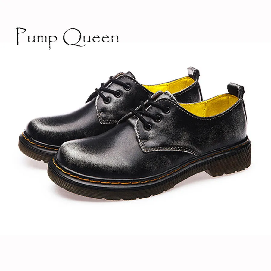 British Style Genuine Leather Oxfords For Women Martin Ankle Shoes Female Spring Autumn Casual Lace-Up Flats Shoes 34-44