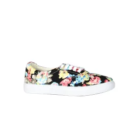 Canvas Shoes - Black With Printed Floral