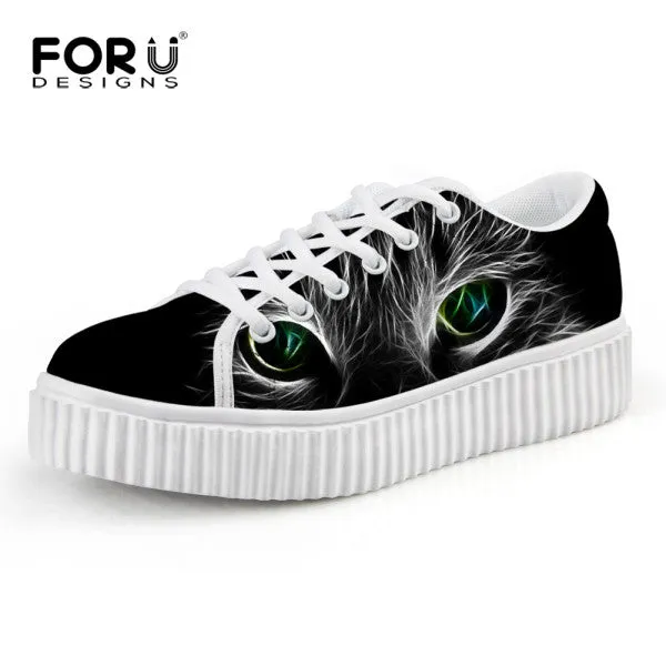 Casual Women Flats Shoes Cute Animal Cat Print Women Creepers Shoes Lace Up Female Ladies Spring Walking Shoes chaussure femme