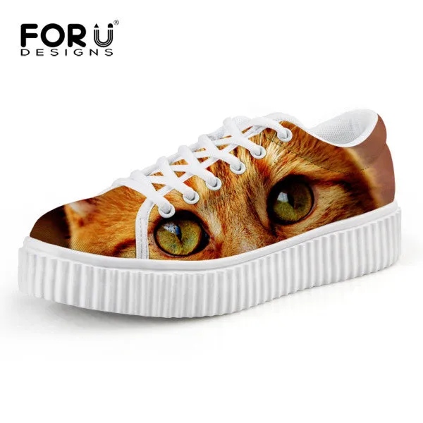 Casual Women Flats Shoes Cute Animal Cat Print Women Creepers Shoes Lace Up Female Ladies Spring Walking Shoes chaussure femme