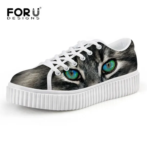 Casual Women Flats Shoes Cute Animal Cat Print Women Creepers Shoes Lace Up Female Ladies Spring Walking Shoes chaussure femme