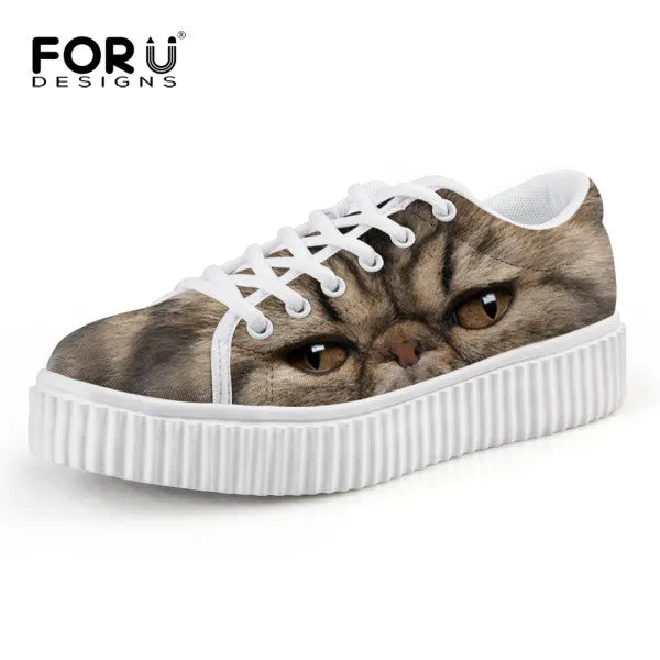 Casual Women Flats Shoes Cute Animal Cat Print Women Creepers Shoes Lace Up Female Ladies Spring Walking Shoes chaussure femme