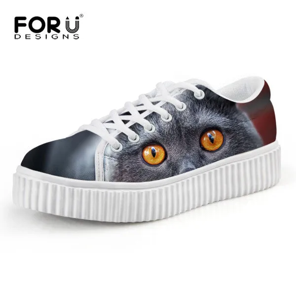 Casual Women Flats Shoes Cute Animal Cat Print Women Creepers Shoes Lace Up Female Ladies Spring Walking Shoes chaussure femme