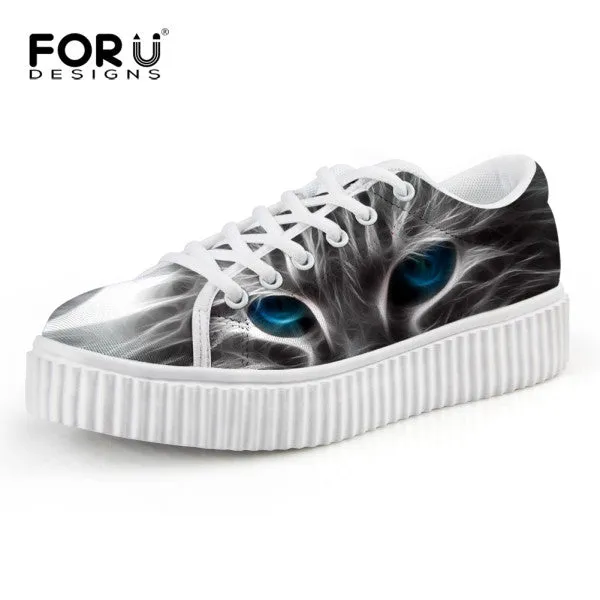 Casual Women Flats Shoes Cute Animal Cat Print Women Creepers Shoes Lace Up Female Ladies Spring Walking Shoes chaussure femme