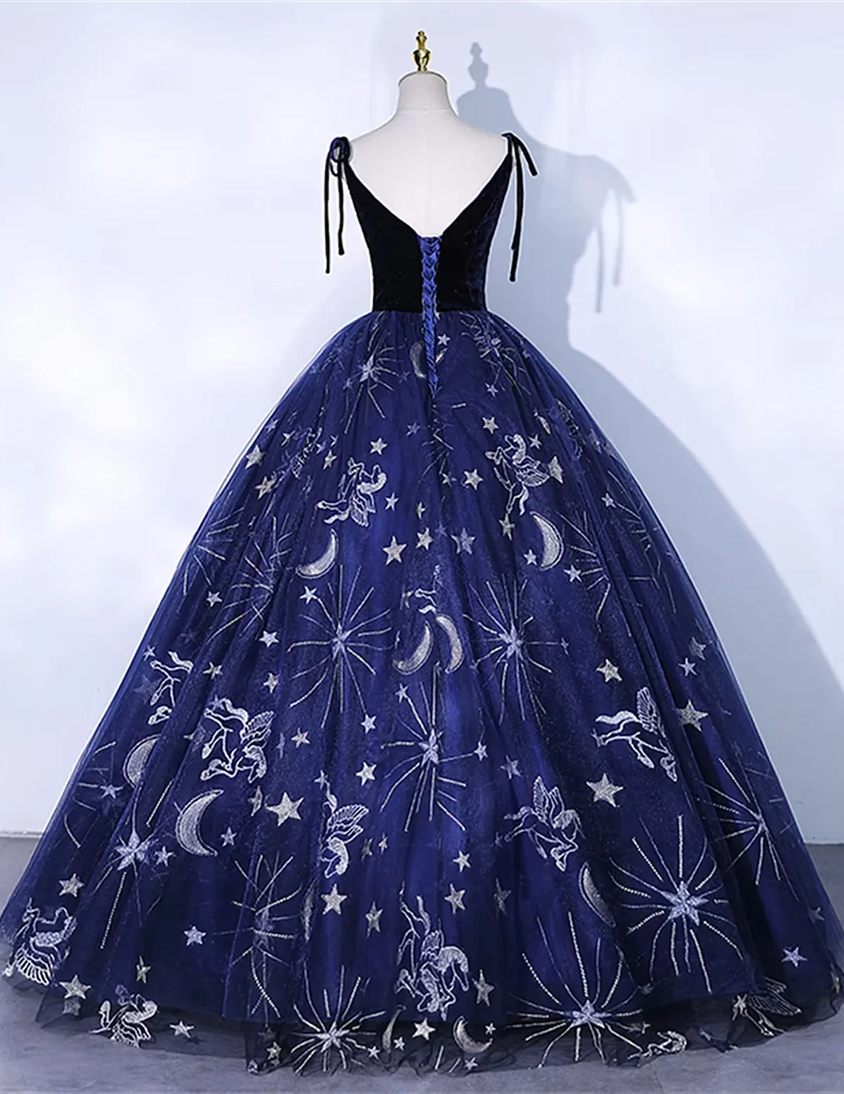 Cute Navy Blue Ball Gown V-neckline Party Dress, Navy Blue Sweet 16 Dress