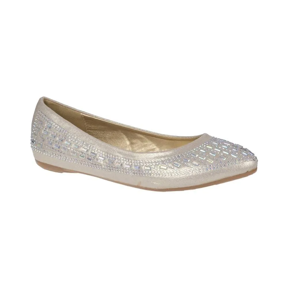 Flat Ballerina Pumps With Diamante And Mirror Stones