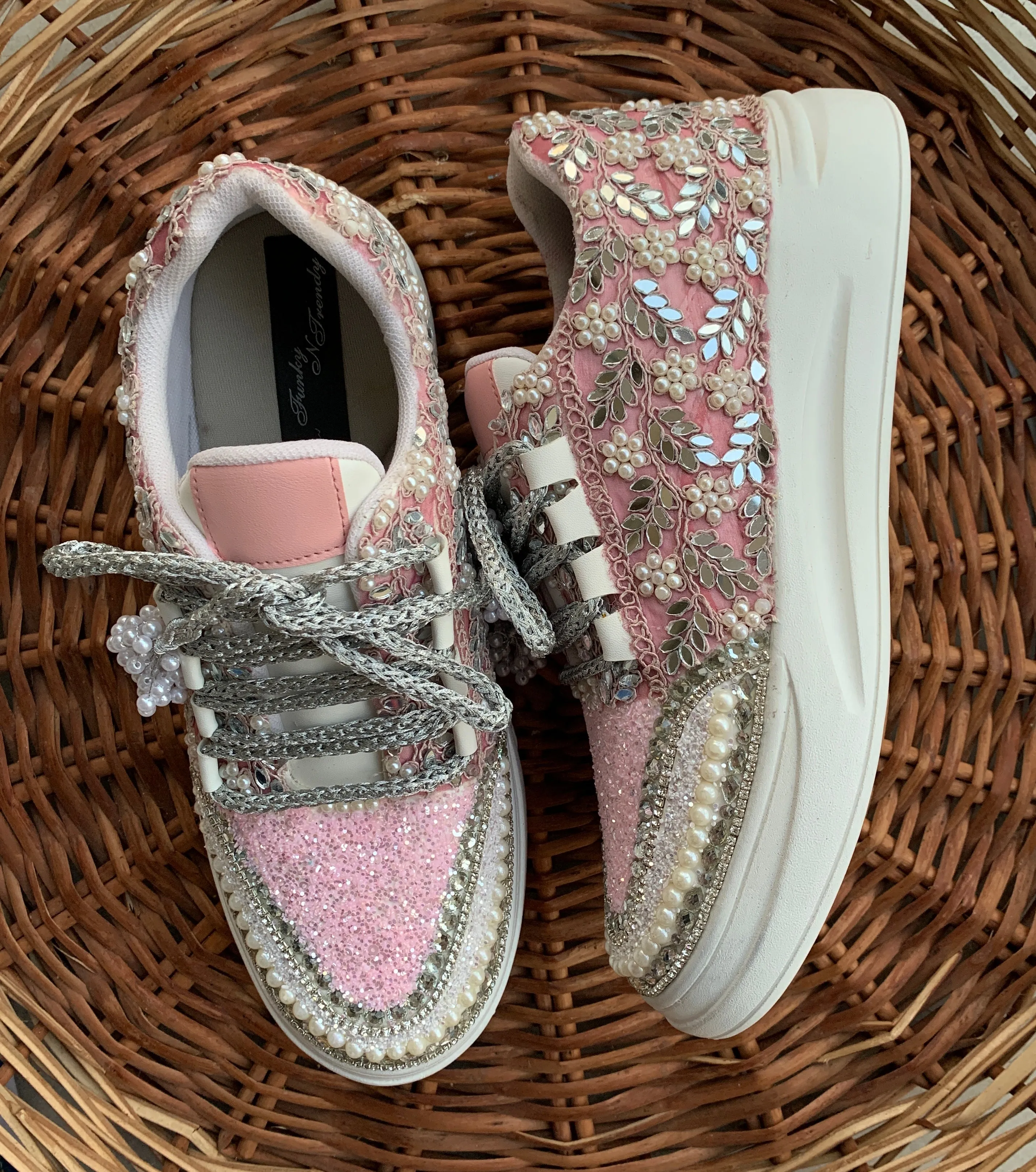 FUNKY N TRENDY baby pink and silver sneakers for brides / bridesmaids/ pink sneakers / baby pink sneakers / bridal sneakers / bridesmaid sneakers