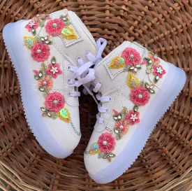 Funky N Trendy floral sneakers with beads detailing kids sneakers/ kids sneaker / kids shoes/ floral sneakers / white shoes for kids/floral shoes for kids