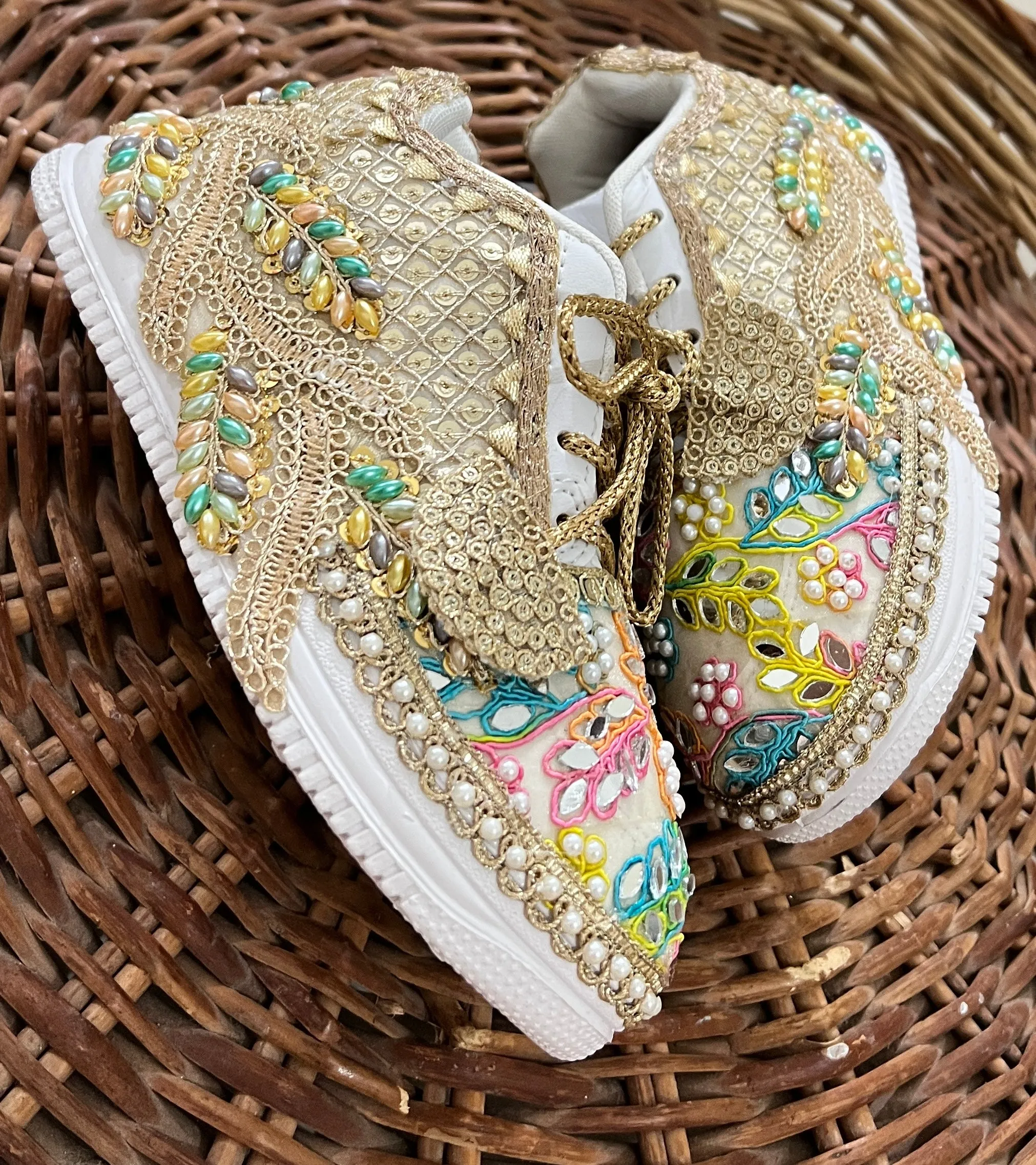 FUNKY N TRENDY multi colored theme hand work sneakers for brides / bridesmaids/ boho sneakers / bohemian sneakers / boho shoes/ multi colored sneakers