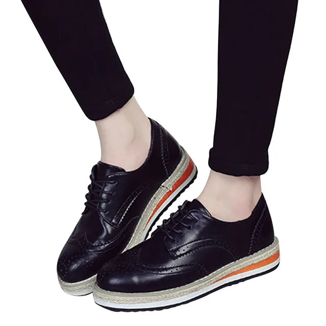 HEE GRAND Brogue Shoes Woman Candy Colors Platform Oxfords British Style Creepers Cut-Outs Flat Casual Women Shoes XWD4233