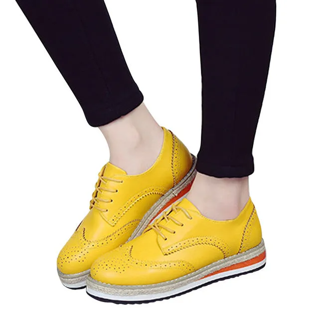 HEE GRAND Brogue Shoes Woman Candy Colors Platform Oxfords British Style Creepers Cut-Outs Flat Casual Women Shoes XWD4233