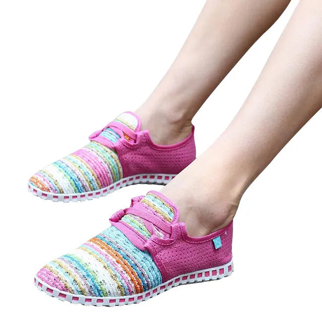 HEE GRAND Summer Flat Shoes Woman Comfortable Casual Lace-Up Flats Breathable Mesh Women Shoes 3 Colors Size 35-40 XMF263