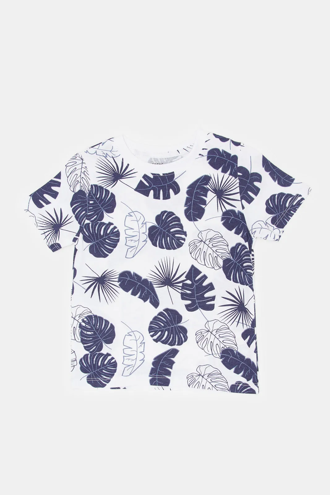 Infant Boys White And Navy Printed T-Shirt