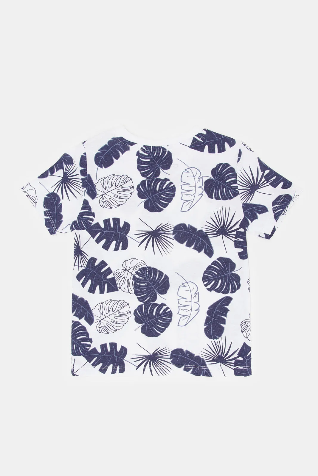 Infant Boys White And Navy Printed T-Shirt