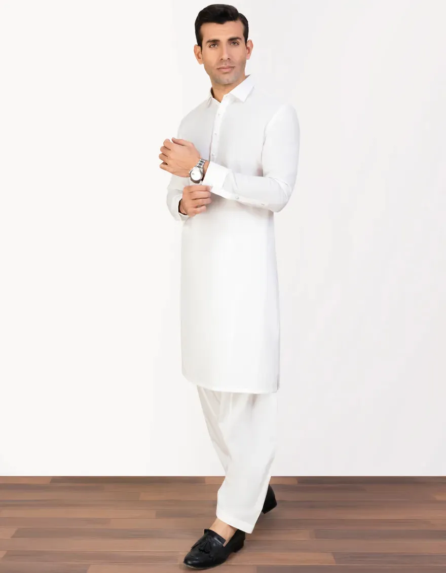 J. Mens White CVC Cotton Shalwar Kameez