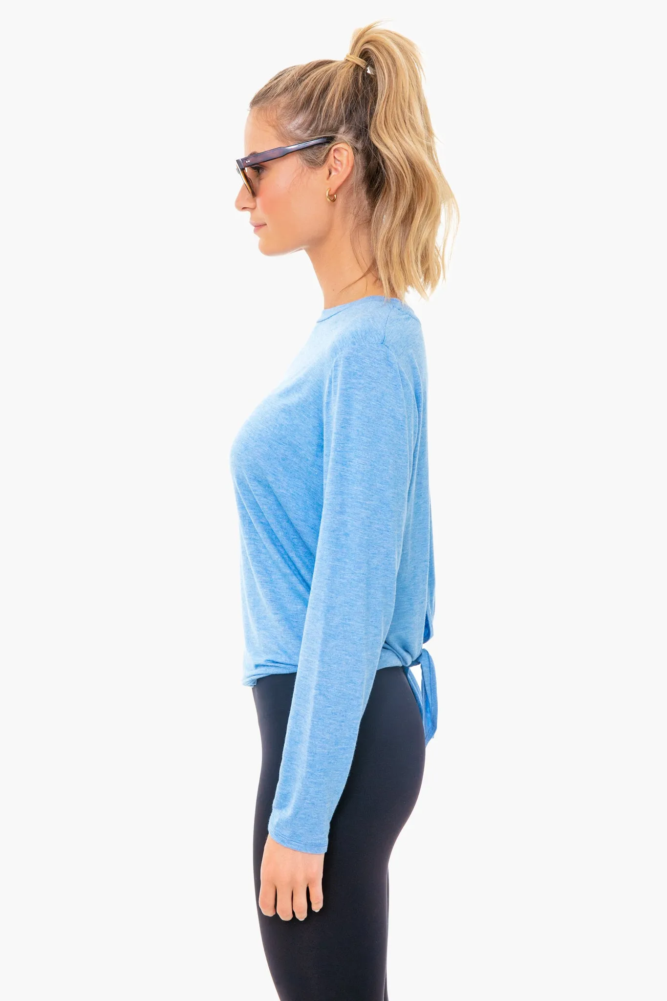 Light Blue Heather Tie Back Long Sleeve Tee