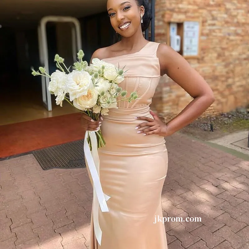 Long Trumpet Bridesmaid Dress Styles,Champagne Wedding Guest Dresses