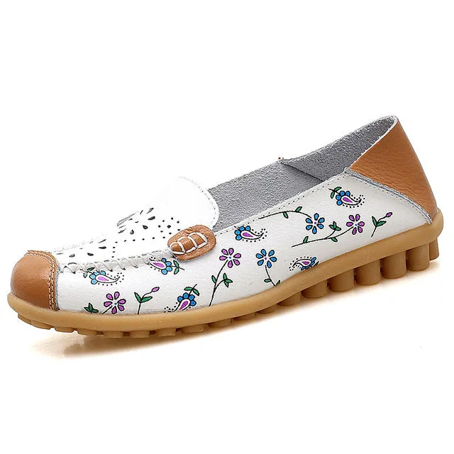 MCCKLE 2017 Spring Women Casual Shoes Female Genuine Leather Printing Loafers Shoes Woman Fashion Slip On Shallow Flats Shoes