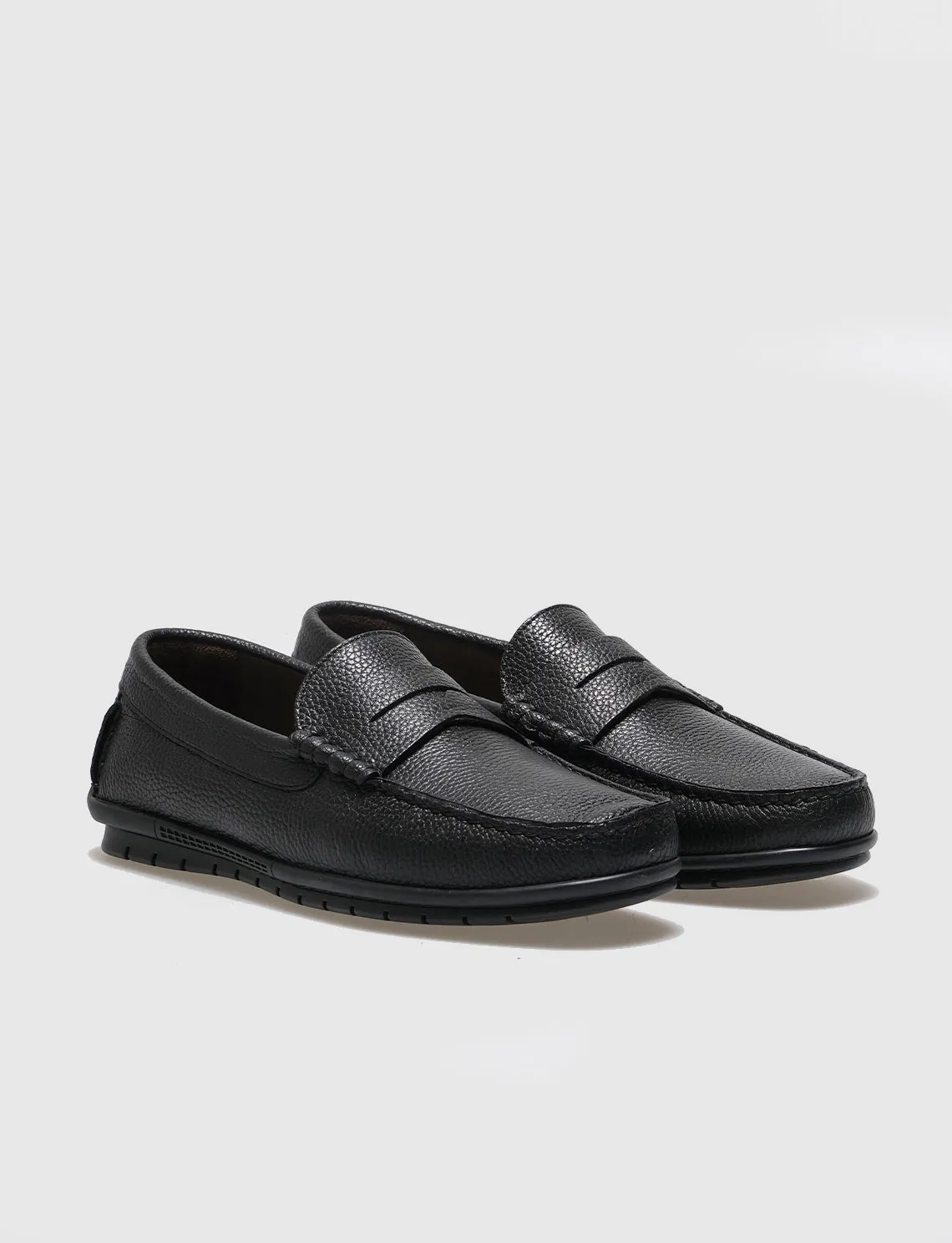 Men Black Genuine Leather Slip On Shoes