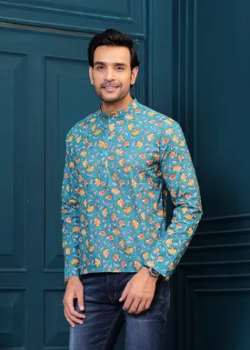 Men Mustard Embroidered Cotton Half Sleeves Casual Shirt