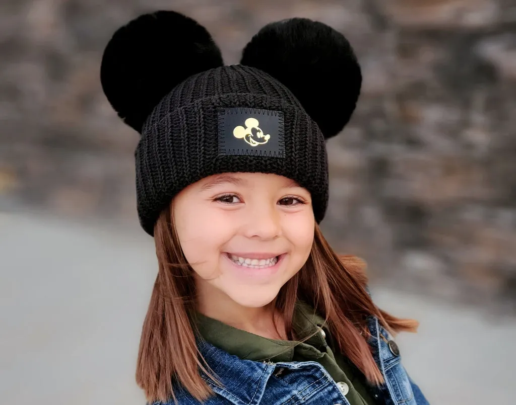 Mickey Mouse Black Kids Double Pom Beanie