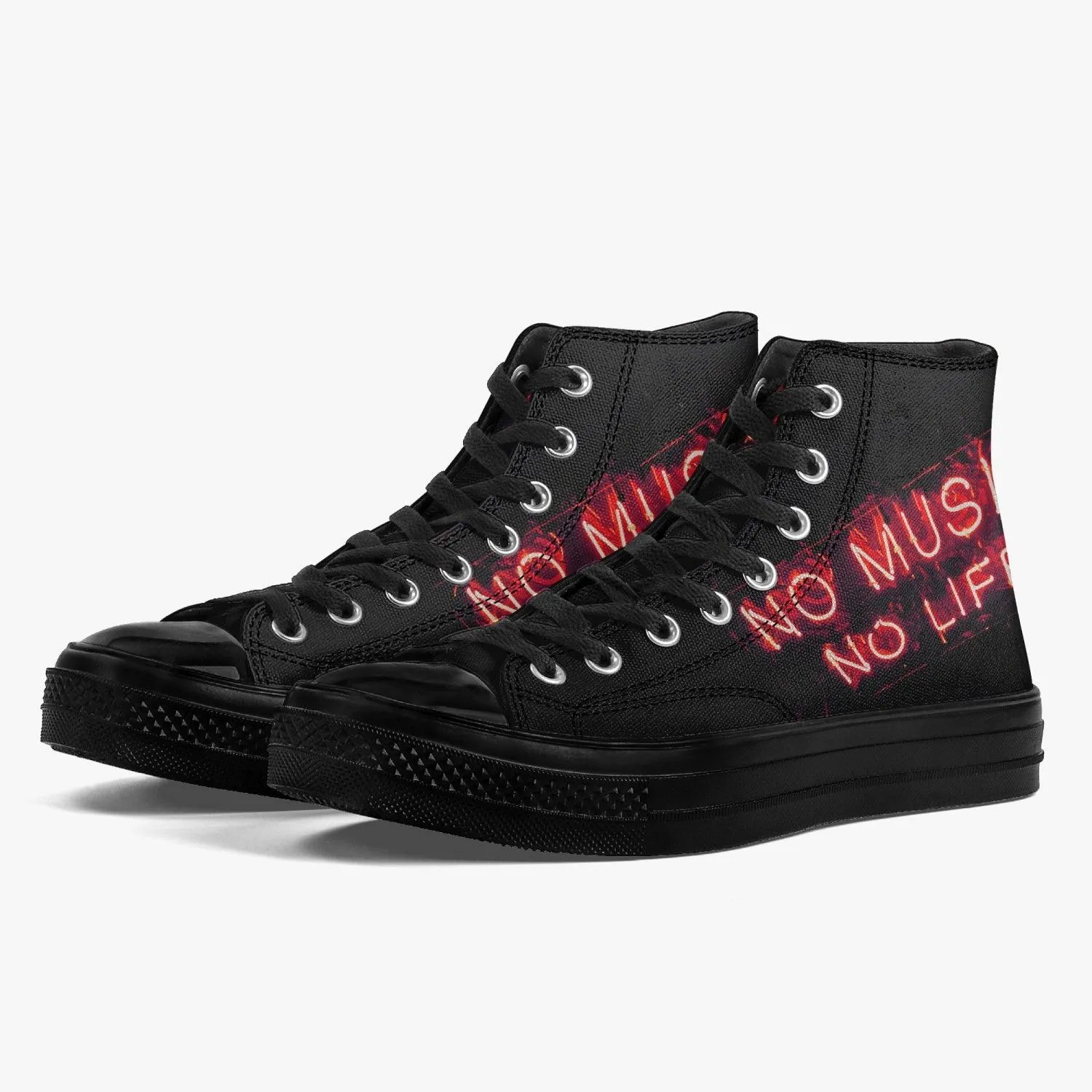 No Music No Life-Top Canvas Shoes - Black