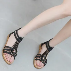 OCW Bohemia Rhinestone Sandals For Women Beach Summer Soft Leather