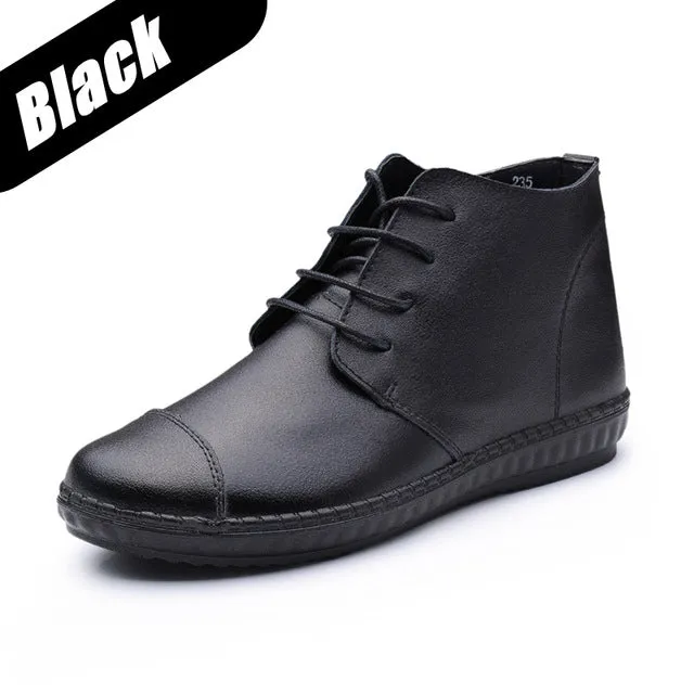 Oxford Flats Ankle Women's Boots Shoes Woman Female Fashion Lace Up Genuine Leather Rubber Soles Superstar Casual Beand DNF-953