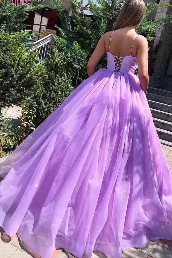 Princess Ball Gown Lilac Straps Long Prom Formal Dress PG824