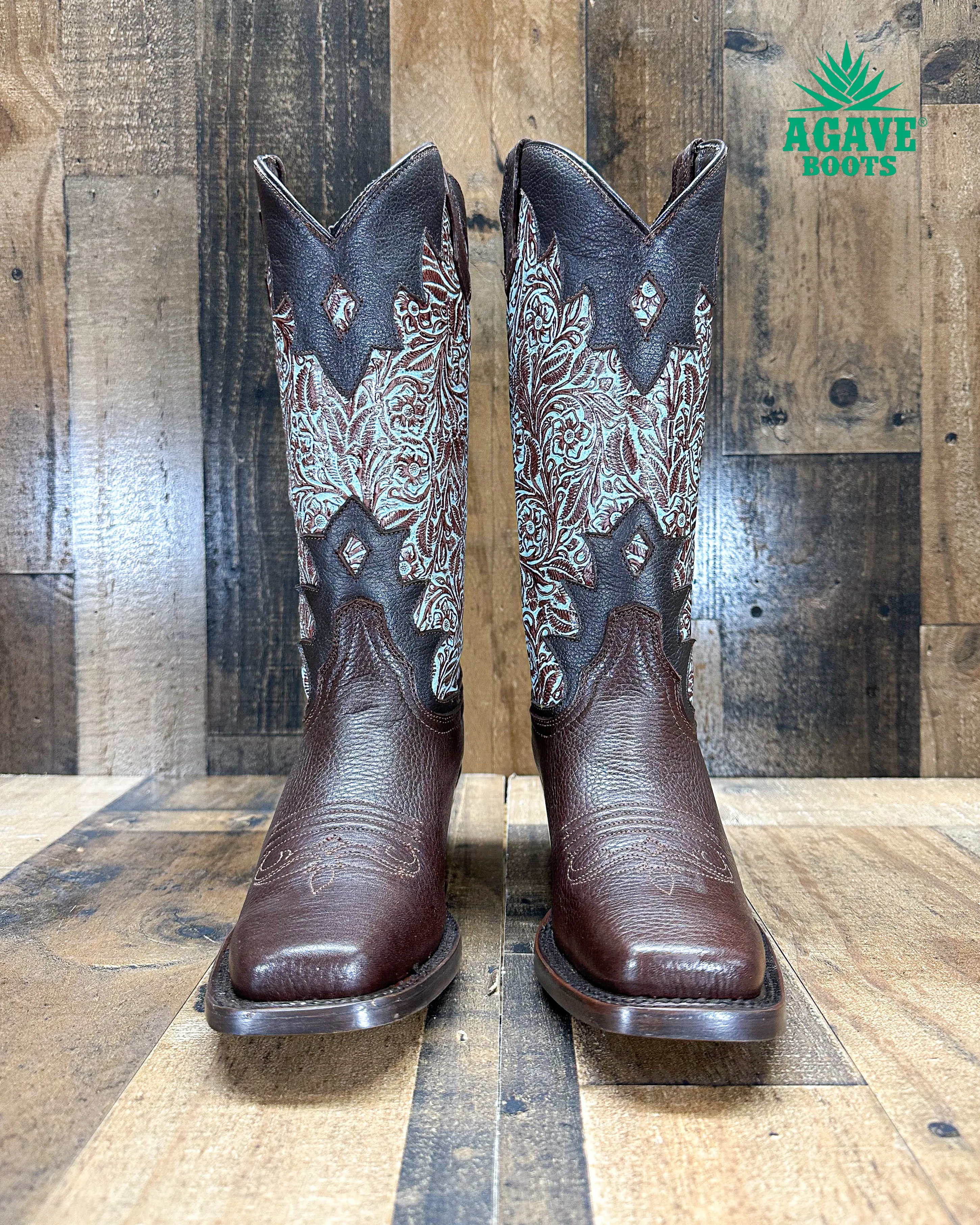 "TURQUOISE LEAVES"  | WOMEN SQUARE TOE BOOTS