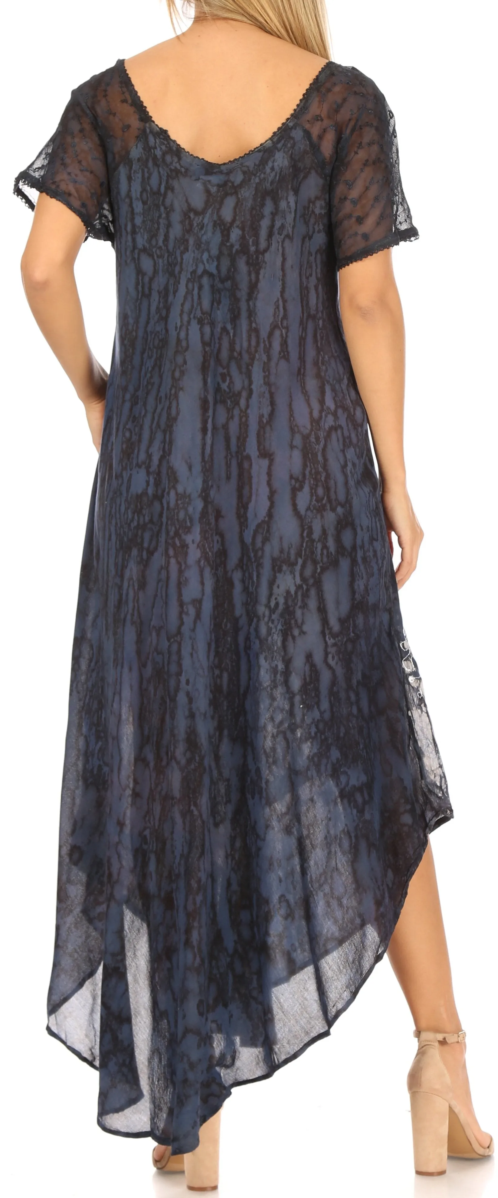 Sakkas Ronny Lace Embroidered Cap Sleeve Tie Dye Wash Caftan Dress / Cover Up