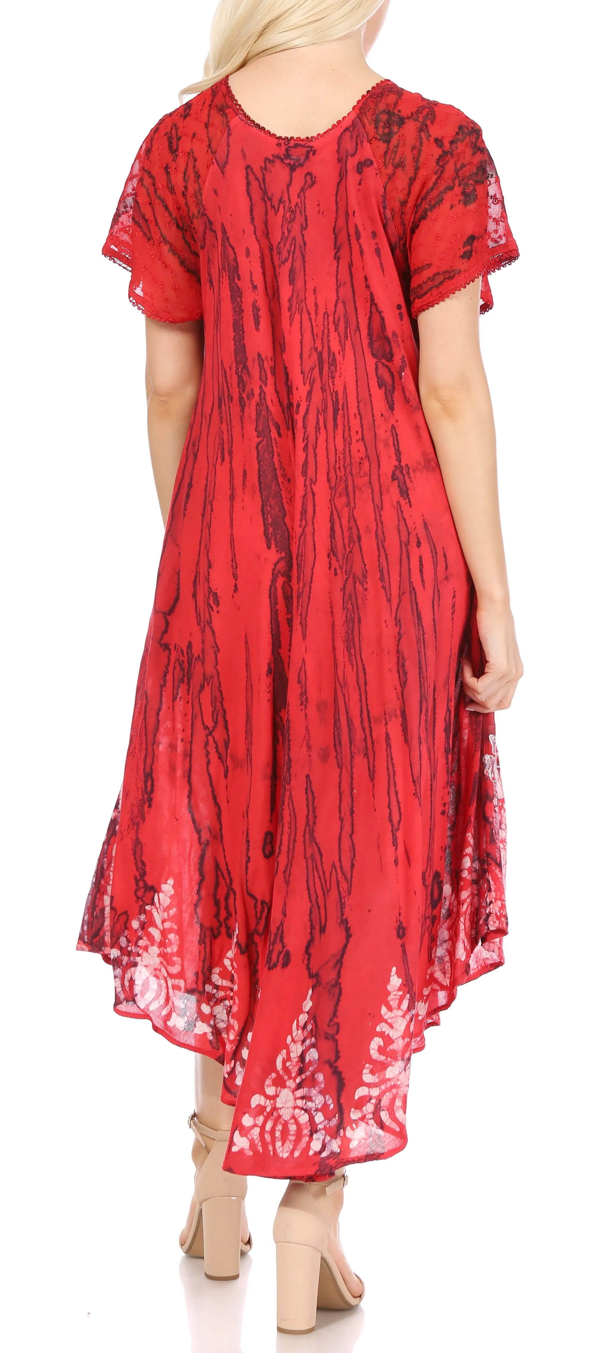 Sakkas Ronny Lace Embroidered Cap Sleeve Tie Dye Wash Caftan Dress / Cover Up