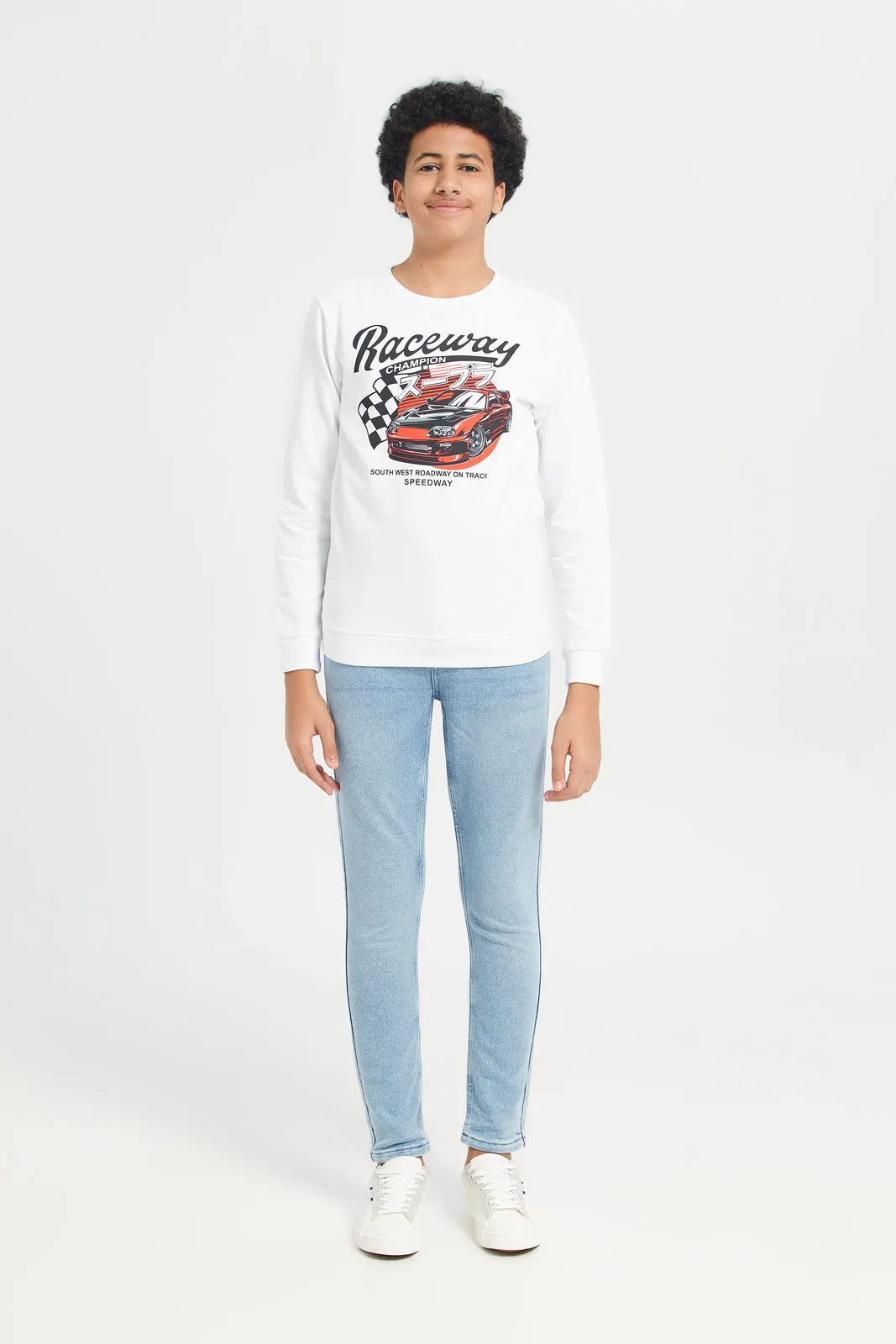 Senior Boys White Graphic Sweatshirt