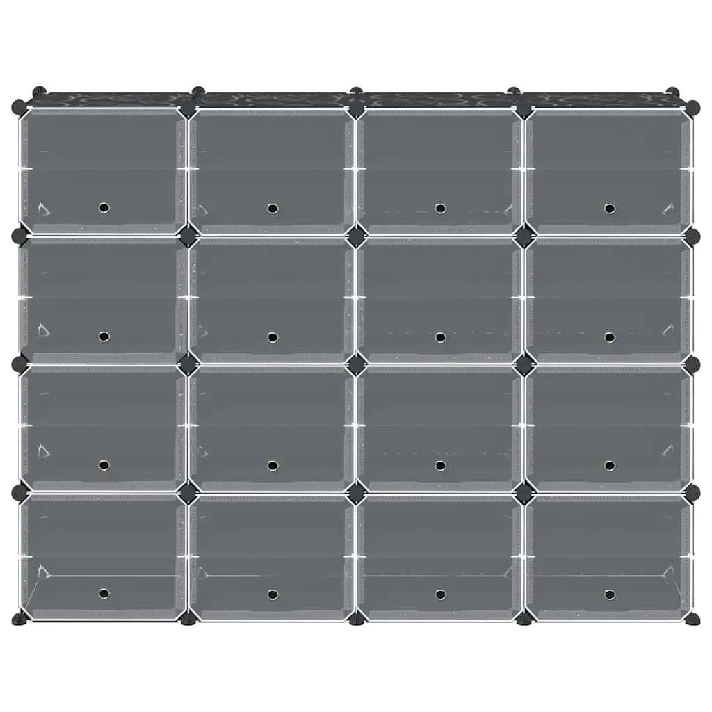 Storage Cube Organiser with 16 Cubes and Doors Black PP