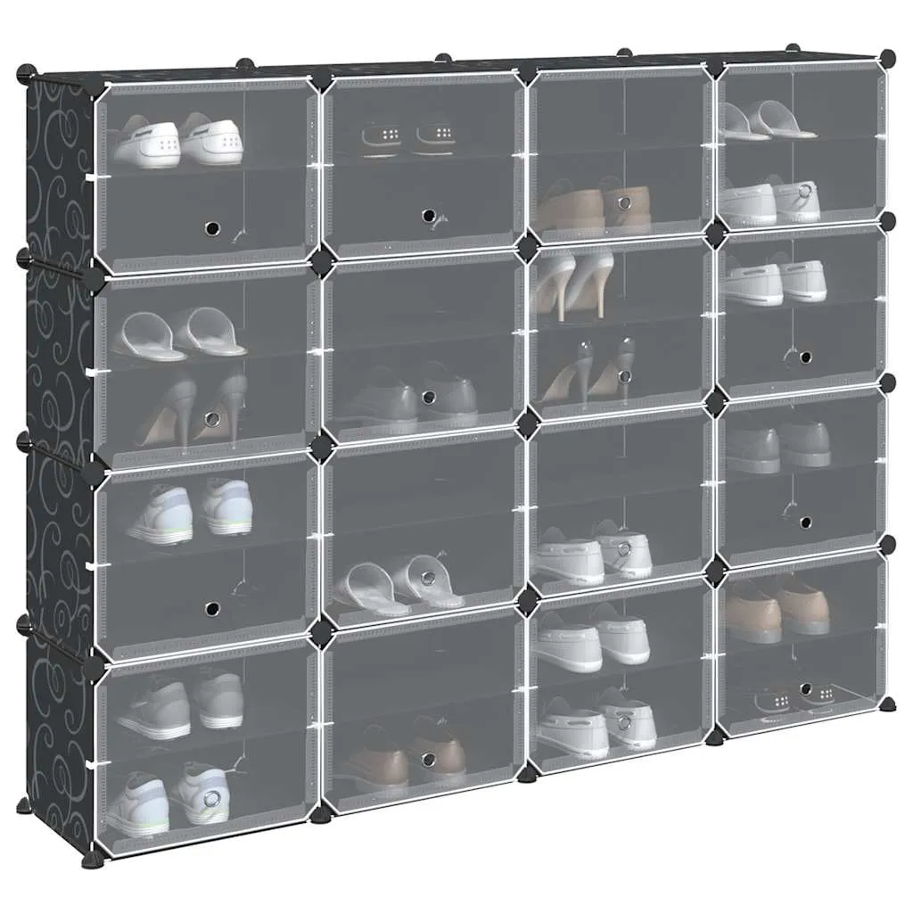 Storage Cube Organiser with 16 Cubes and Doors Black PP