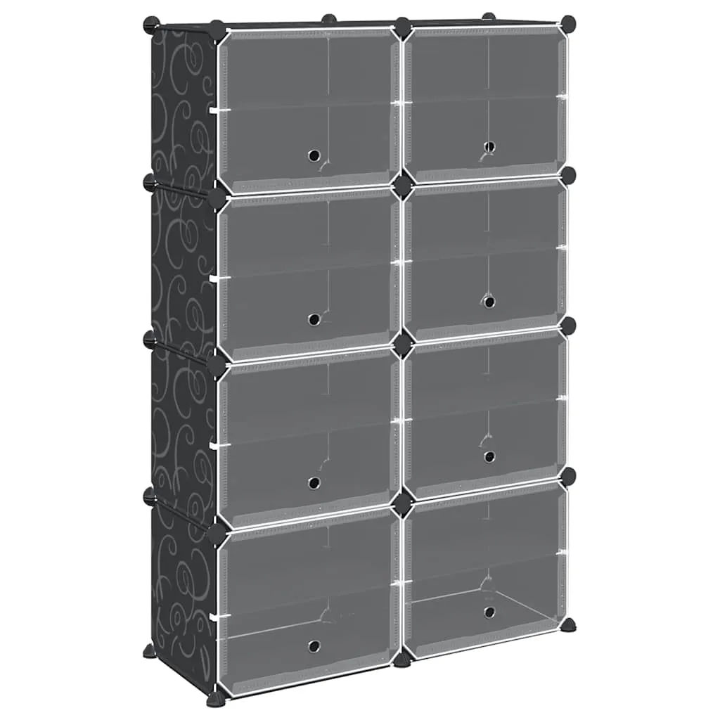 Storage Cube Organiser with 8 Cubes and Doors Black PP