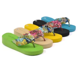 Summer bohemia flower Women flip flops platform wedges women sandals platform flip slippers beach shoes