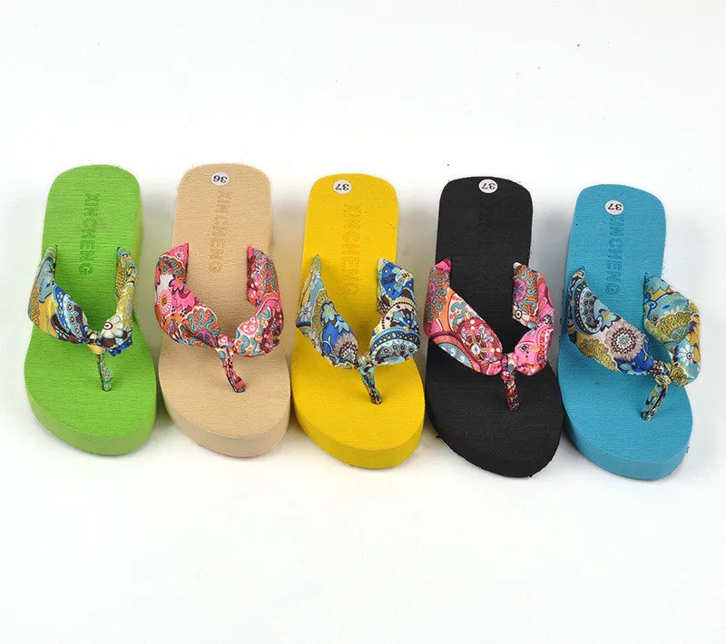 Summer bohemia flower Women flip flops platform wedges women sandals platform flip slippers beach shoes