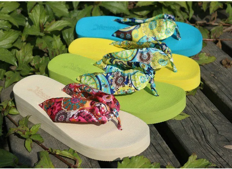 Summer bohemia flower Women flip flops platform wedges women sandals platform flip slippers beach shoes